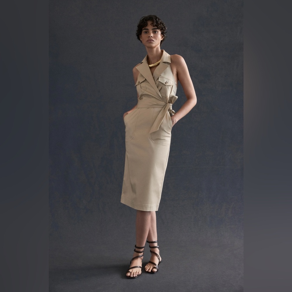 VERONICA BEARD
Kitana wrap-effect woven midi halterneck dress